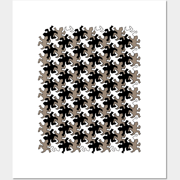 Black and White Reptile Escher Tesselation Wall Art by Trapezio